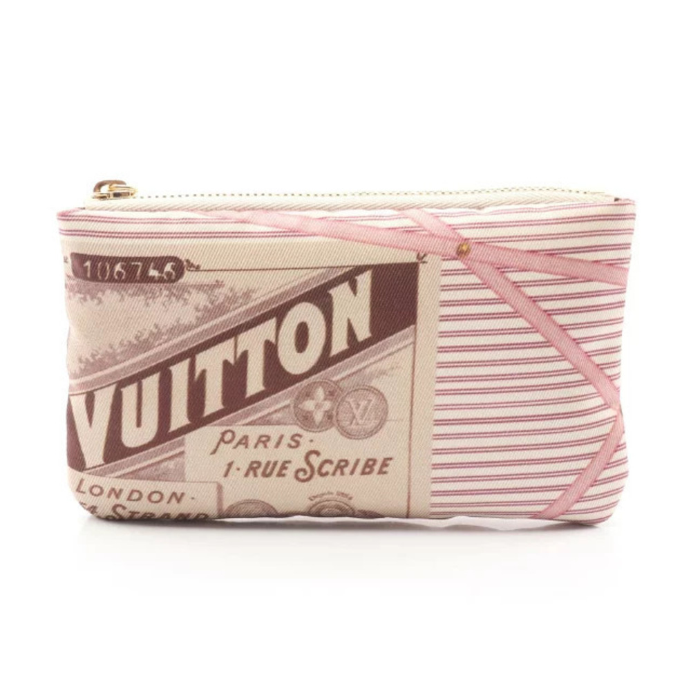 Louis Vuitton Pochette Keyring Pouch Clutch Bag Beige Cream Pink White